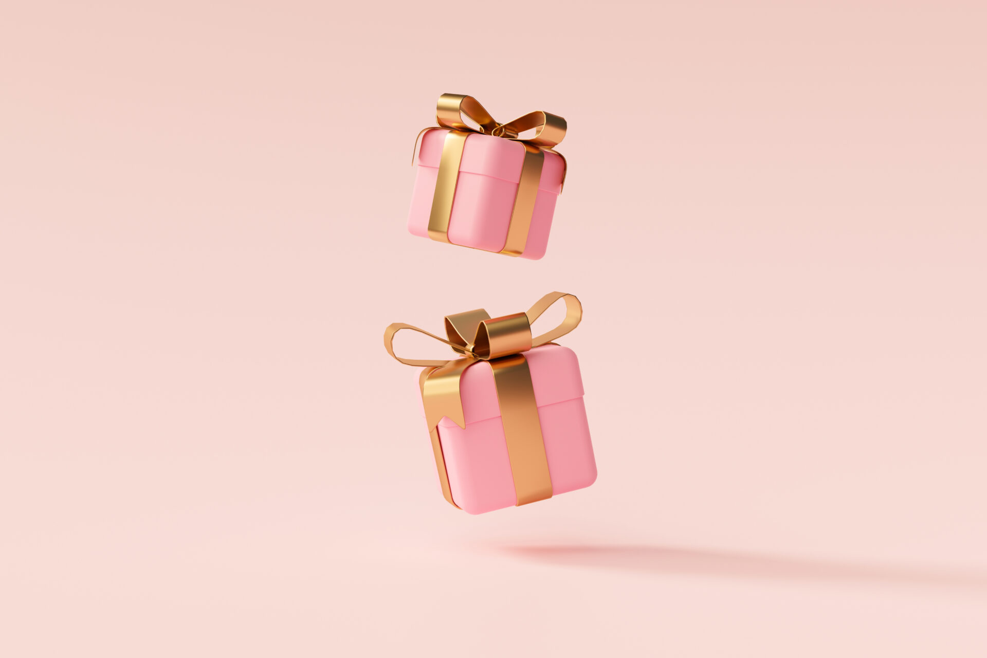 GIFT CARD 70€ pink minimal gift box with gold ribbon valentine love concept on pastel pink background 3d rendering